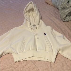 Champion Women's Cream Cropped Hoodie